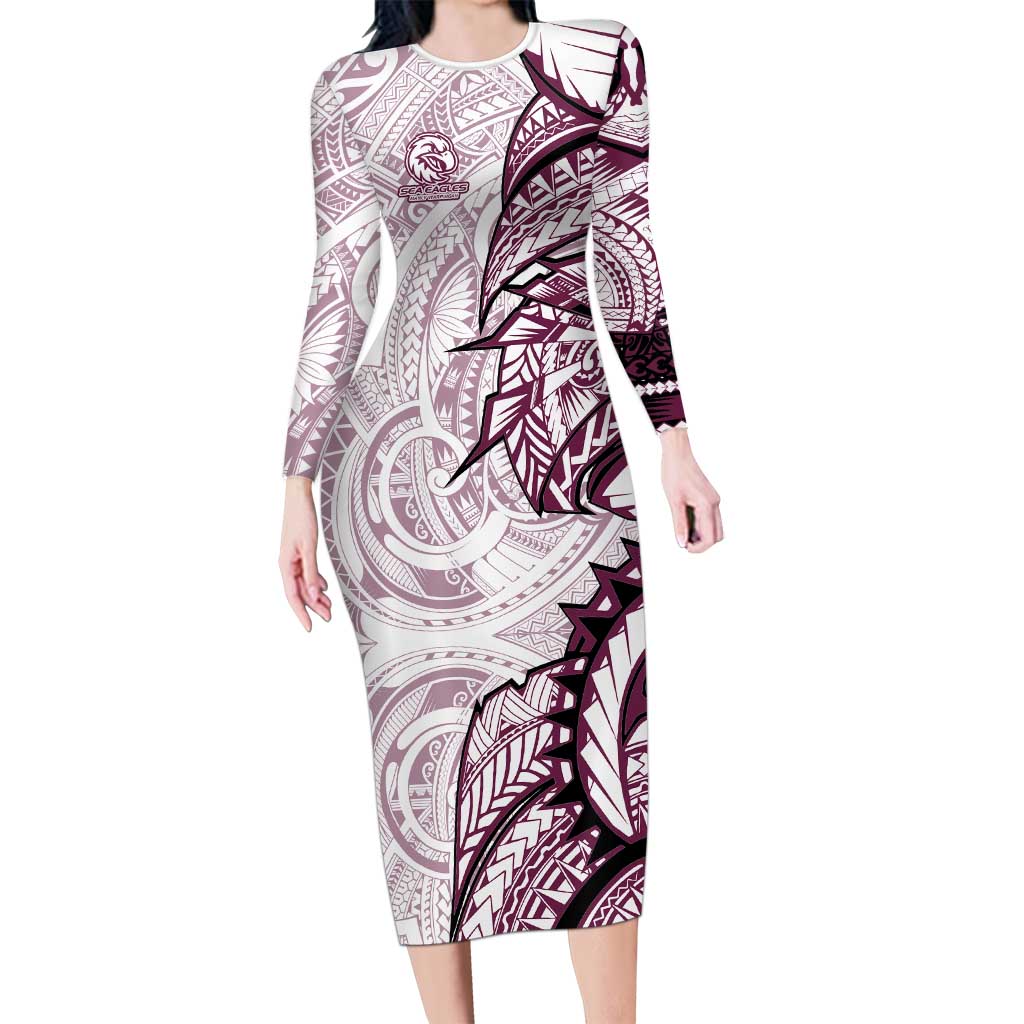 Sea Eagles Long Sleeve Bodycon Dress Polynesian Tribal Tattoo Pacific Sport Art