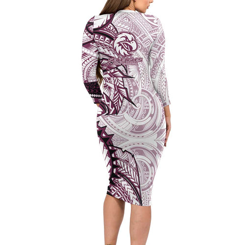 Sea Eagles Long Sleeve Bodycon Dress Polynesian Tribal Tattoo Pacific Sport Art