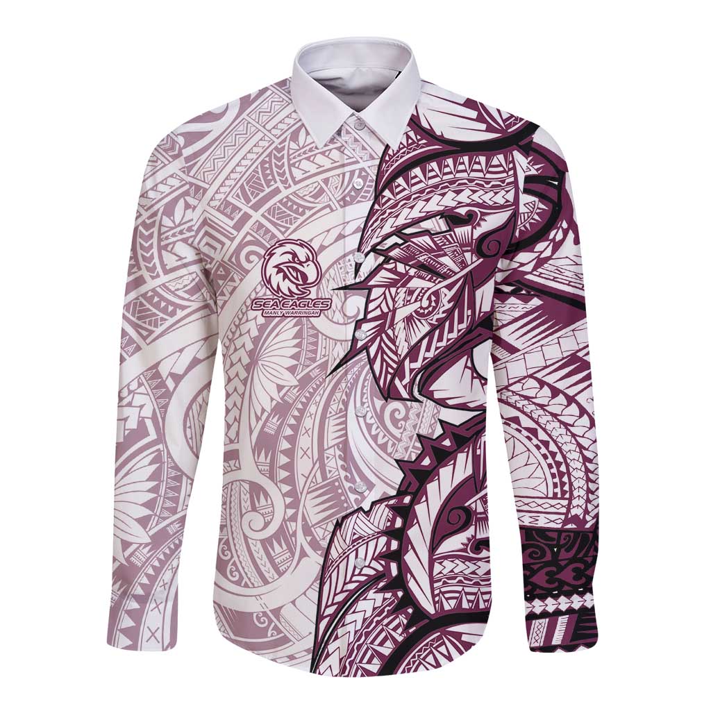 Sea Eagles Long Sleeve Button Shirt Polynesian Tribal Tattoo Pacific Sport Art