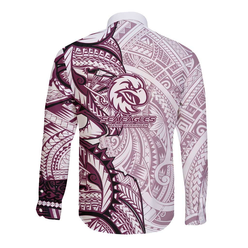 Sea Eagles Long Sleeve Button Shirt Polynesian Tribal Tattoo Pacific Sport Art