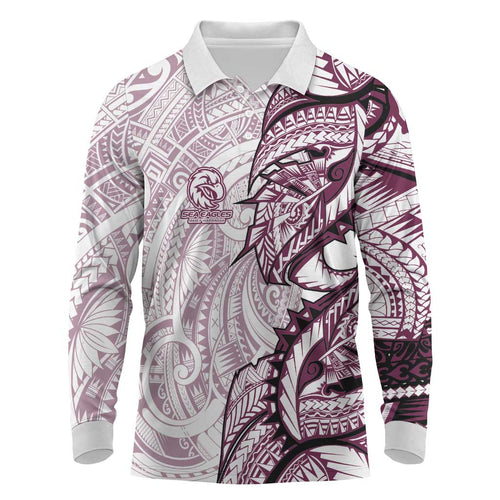 Sea Eagles Long Sleeve Polo Shirt Polynesian Tribal Tattoo Pacific Sport Art