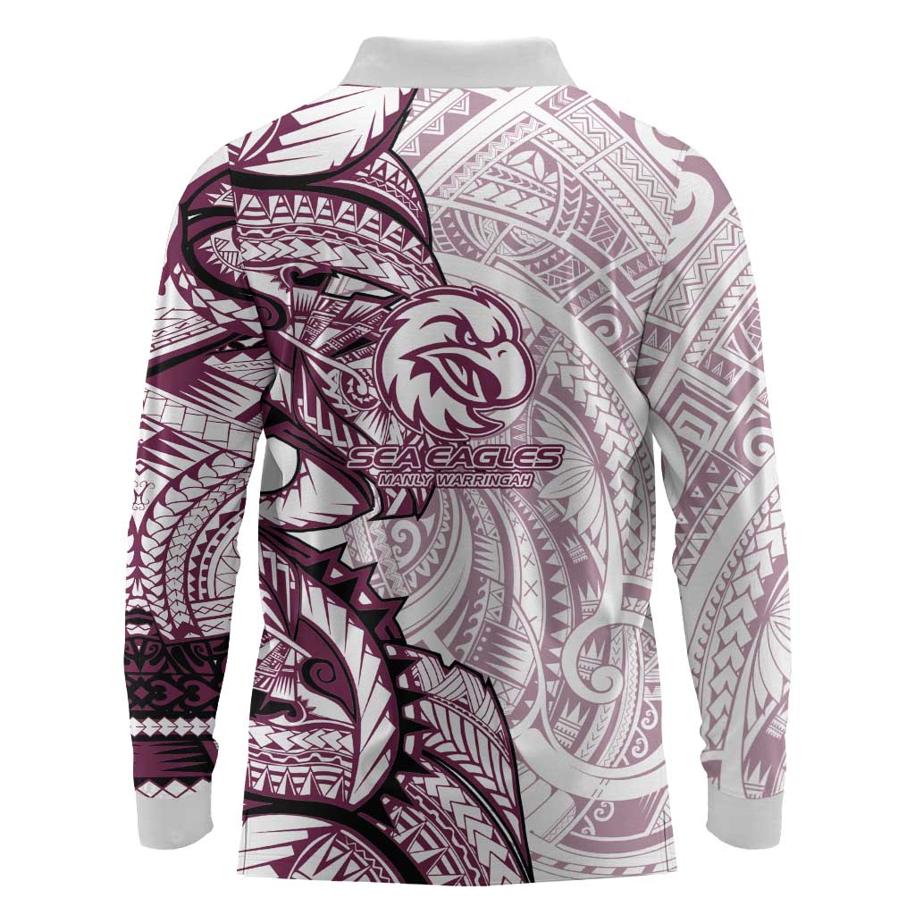 Sea Eagles Long Sleeve Polo Shirt Polynesian Tribal Tattoo Pacific Sport Art