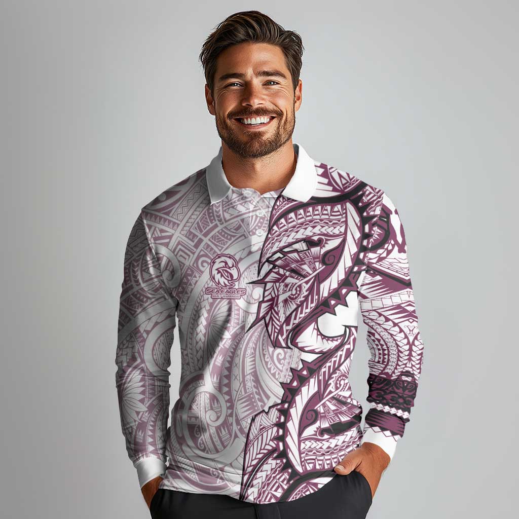 Sea Eagles Long Sleeve Polo Shirt Polynesian Tribal Tattoo Pacific Sport Art