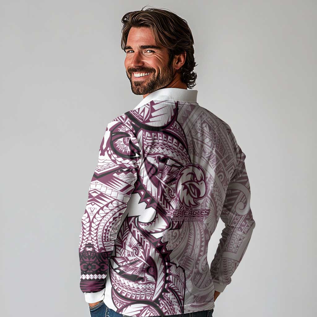 Sea Eagles Long Sleeve Polo Shirt Polynesian Tribal Tattoo Pacific Sport Art