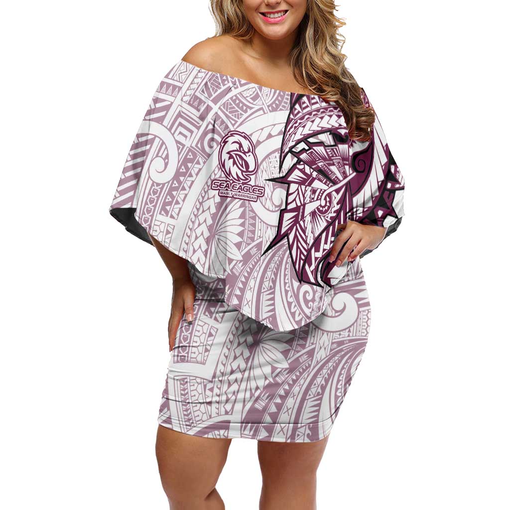 Sea Eagles Off Shoulder Short Dress Polynesian Tribal Tattoo Pacific Sport Art
