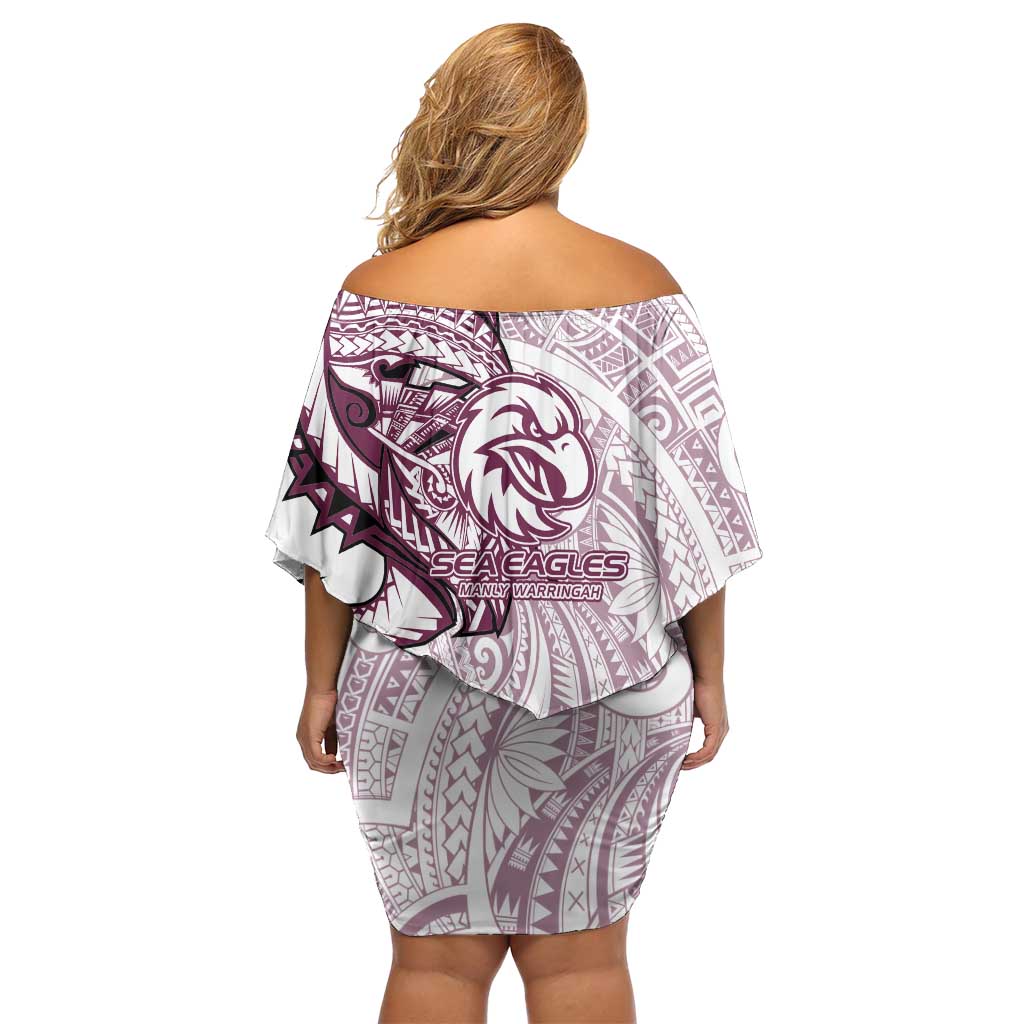 Sea Eagles Off Shoulder Short Dress Polynesian Tribal Tattoo Pacific Sport Art