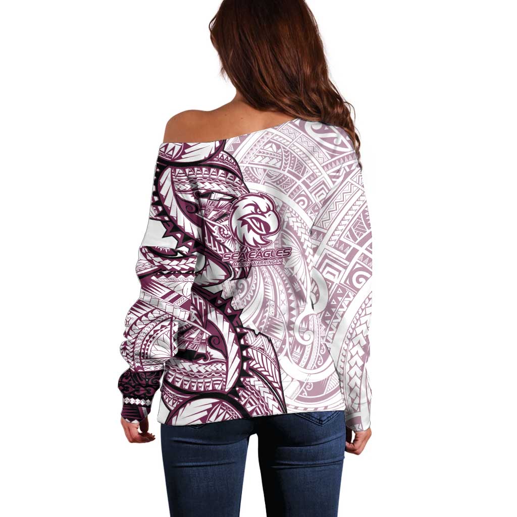 Sea Eagles Off Shoulder Sweater Polynesian Tribal Tattoo Pacific Sport Art