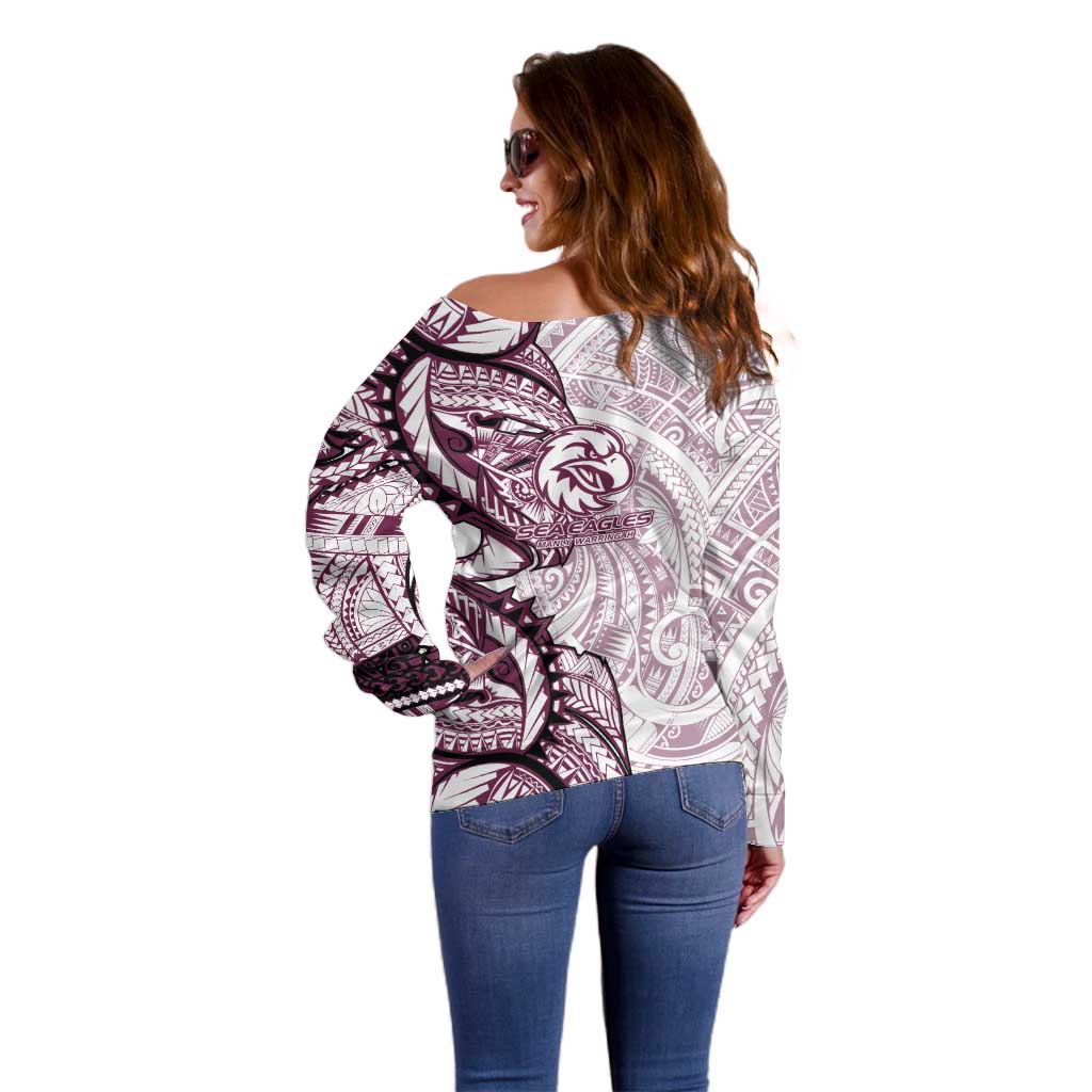 Sea Eagles Off Shoulder Sweater Polynesian Tribal Tattoo Pacific Sport Art