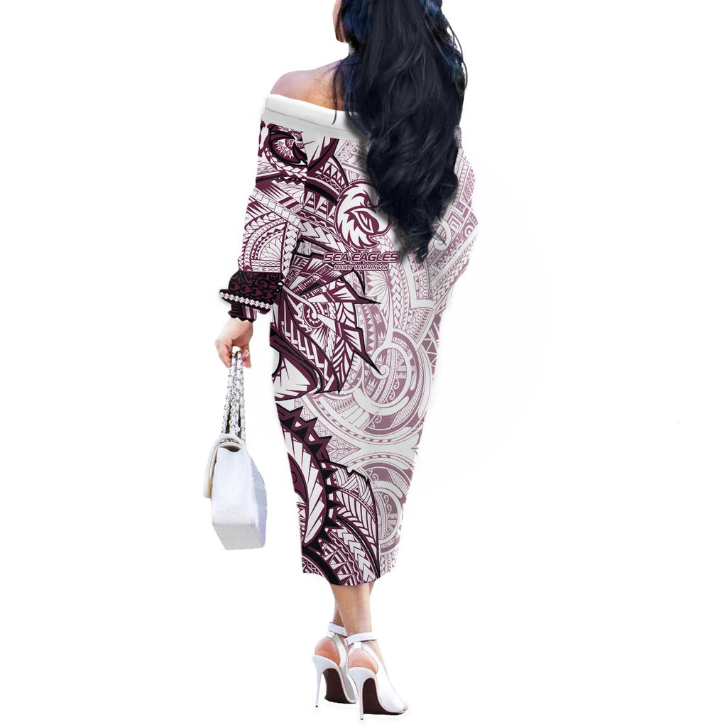 Sea Eagles Off The Shoulder Long Sleeve Dress Polynesian Tribal Tattoo Pacific Sport Art