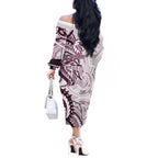 Sea Eagles Off The Shoulder Long Sleeve Dress Polynesian Tribal Tattoo Pacific Sport Art