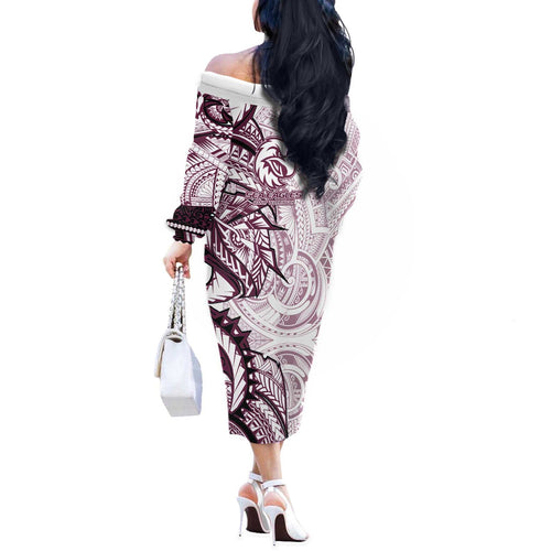 Sea Eagles Off The Shoulder Long Sleeve Dress Polynesian Tribal Tattoo Pacific Sport Art