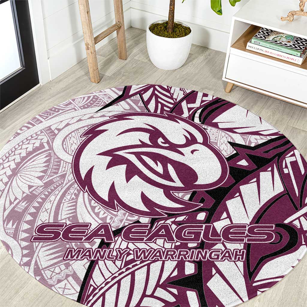 Sea Eagles Round Carpet Polynesian Tribal Tattoo Pacific Sport Art