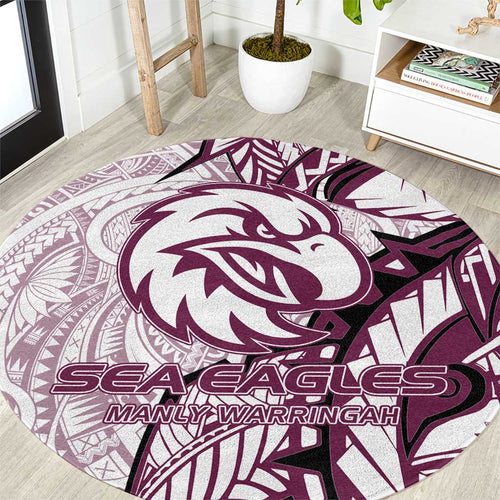 Sea Eagles Round Carpet Polynesian Tribal Tattoo Pacific Sport Art