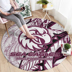 Sea Eagles Round Carpet Polynesian Tribal Tattoo Pacific Sport Art