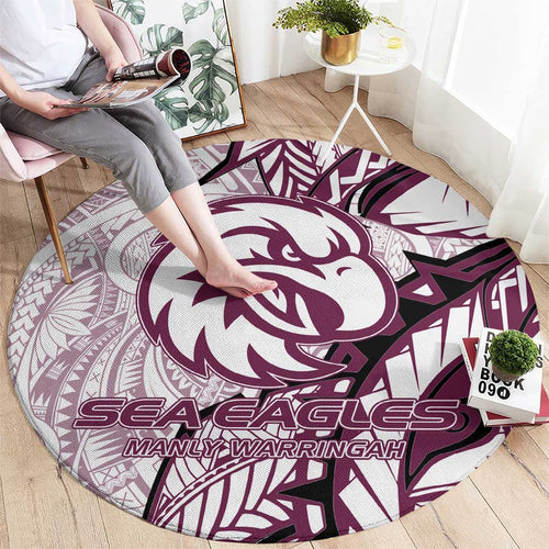 Sea Eagles Round Carpet Polynesian Tribal Tattoo Pacific Sport Art