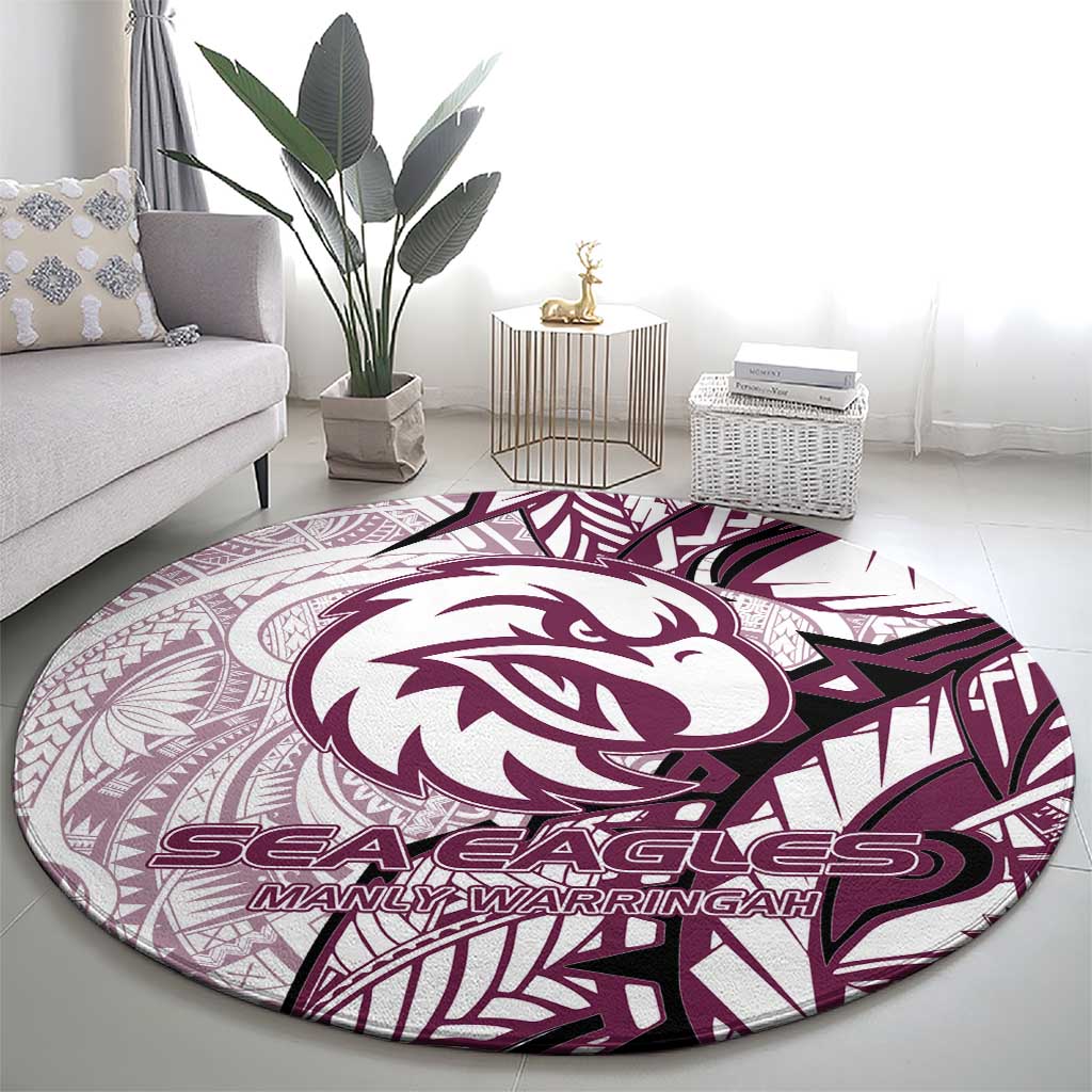 Sea Eagles Round Carpet Polynesian Tribal Tattoo Pacific Sport Art