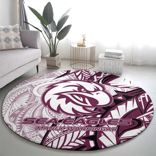 Sea Eagles Round Carpet Polynesian Tribal Tattoo Pacific Sport Art
