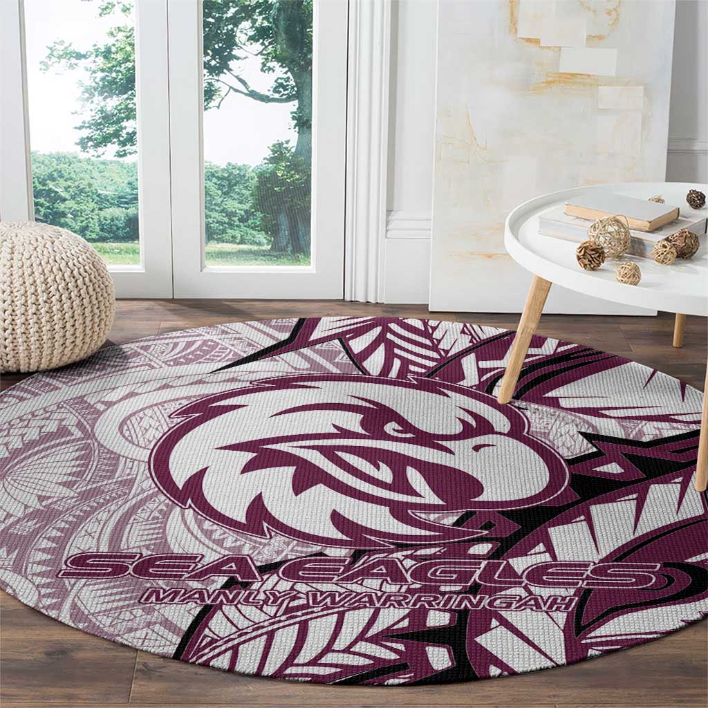 Sea Eagles Round Carpet Polynesian Tribal Tattoo Pacific Sport Art
