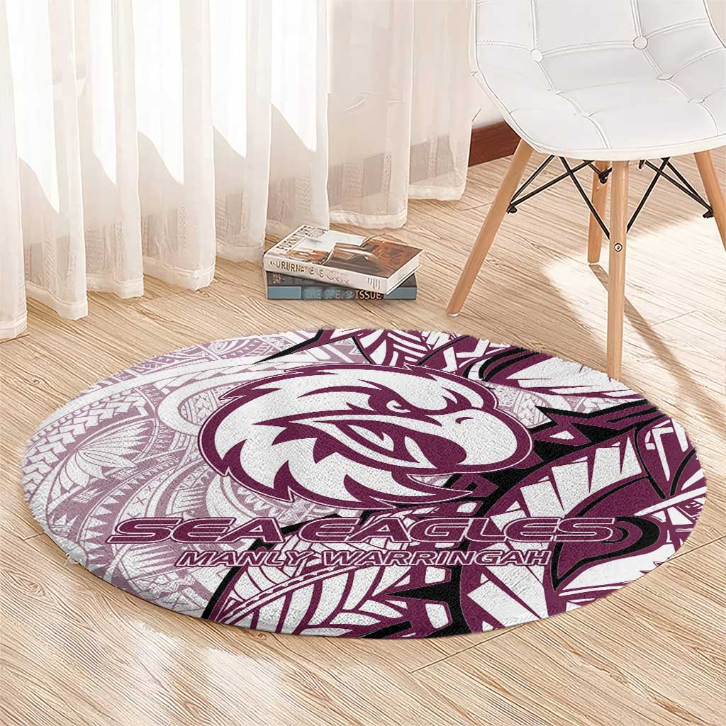Sea Eagles Round Carpet Polynesian Tribal Tattoo Pacific Sport Art