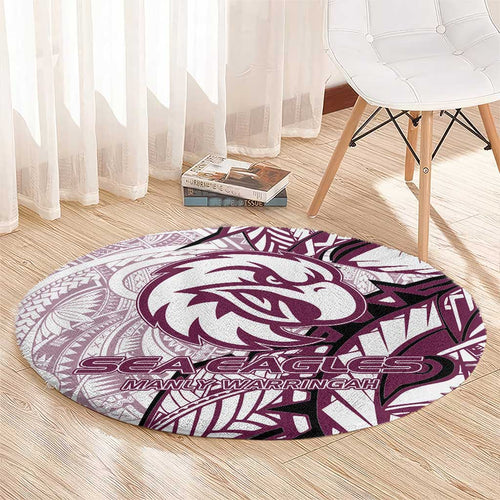 Sea Eagles Round Carpet Polynesian Tribal Tattoo Pacific Sport Art