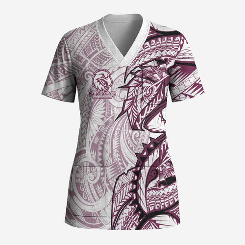 Sea Eagles Scrub Top Polynesian Tribal Tattoo Pacific Sport Art