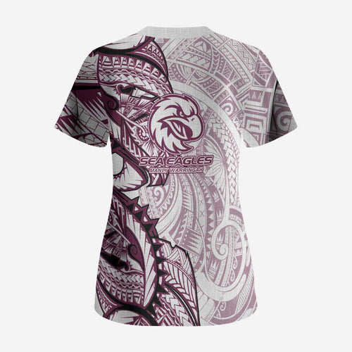 Sea Eagles Scrub Top Polynesian Tribal Tattoo Pacific Sport Art