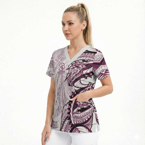 Sea Eagles Scrub Top Polynesian Tribal Tattoo Pacific Sport Art