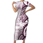 Sea Eagles Short Sleeve Bodycon Dress Polynesian Tribal Tattoo Pacific Sport Art