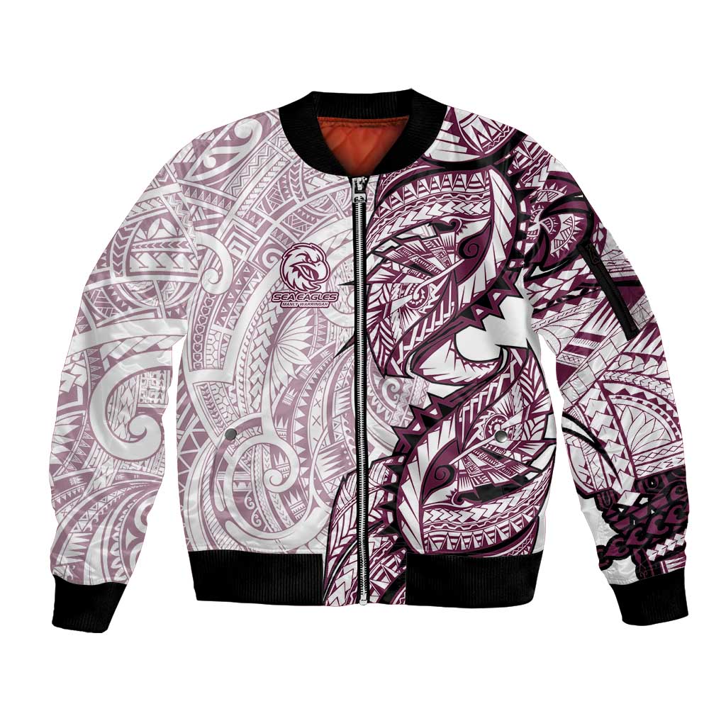 Sea Eagles Sleeve Zip Bomber Jacket Polynesian Tribal Tattoo Pacific Sport Art