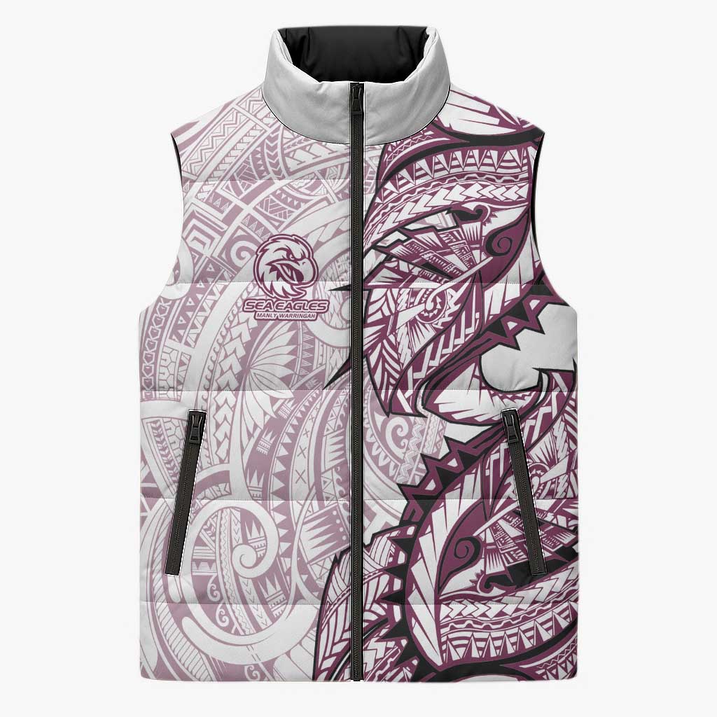 Sea Eagles Sleeveless Puffer Jacket Polynesian Tribal Tattoo Pacific Sport Art