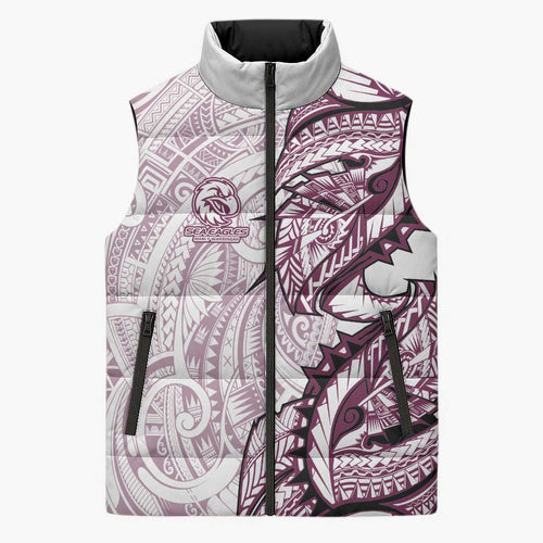Sea Eagles Sleeveless Puffer Jacket Polynesian Tribal Tattoo Pacific Sport Art