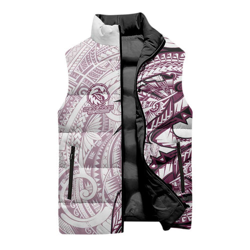 Sea Eagles Sleeveless Puffer Jacket Polynesian Tribal Tattoo Pacific Sport Art