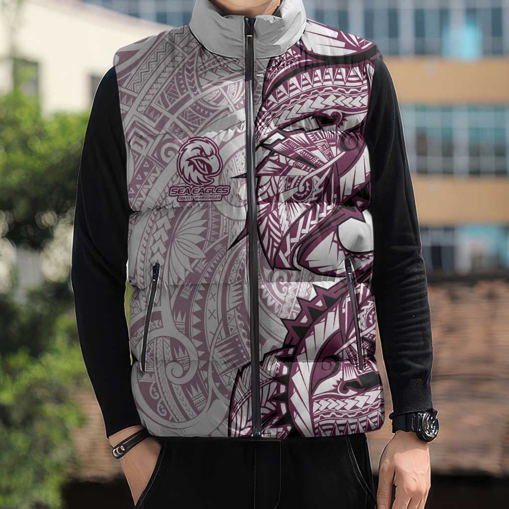 Sea Eagles Sleeveless Puffer Jacket Polynesian Tribal Tattoo Pacific Sport Art