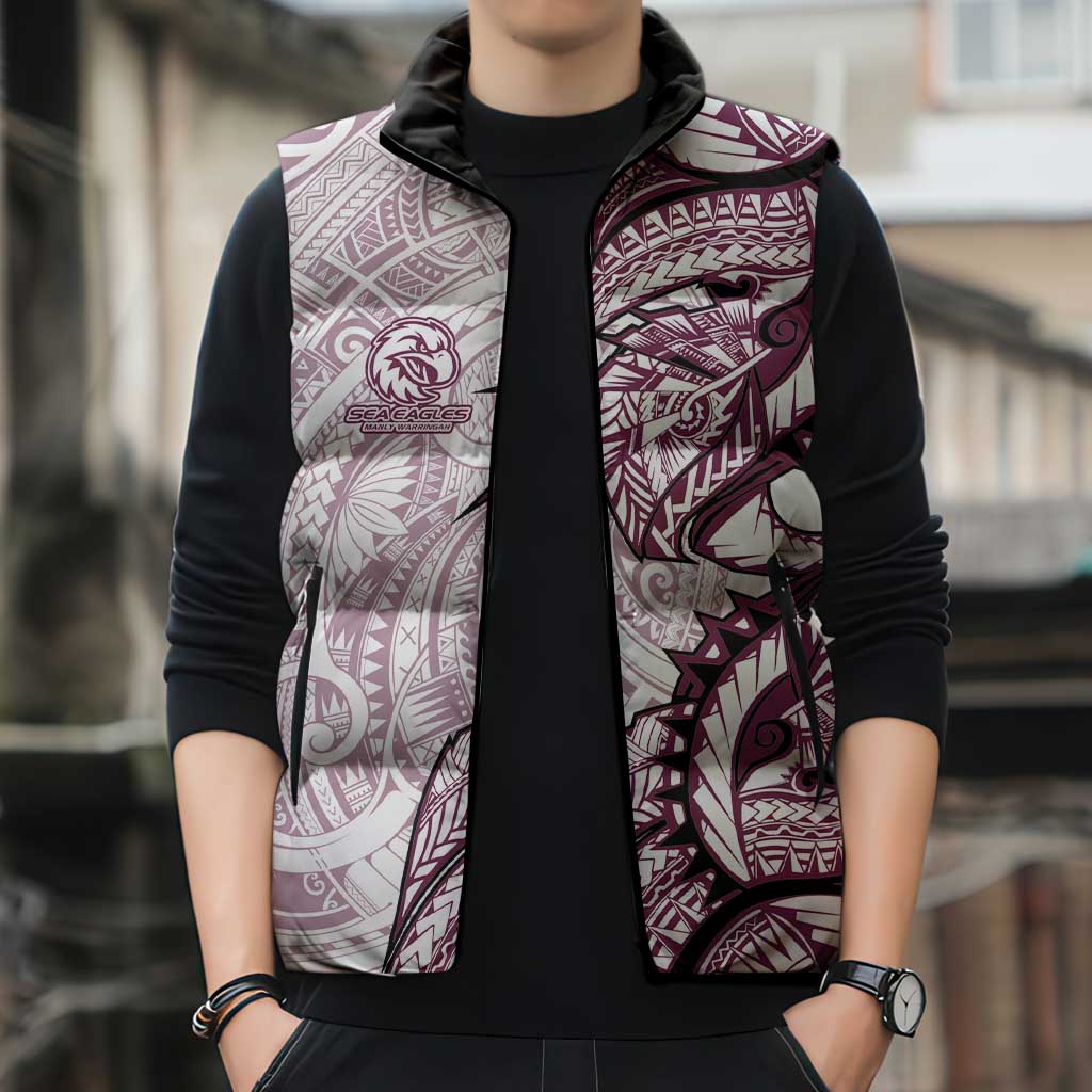 Sea Eagles Sleeveless Puffer Jacket Polynesian Tribal Tattoo Pacific Sport Art