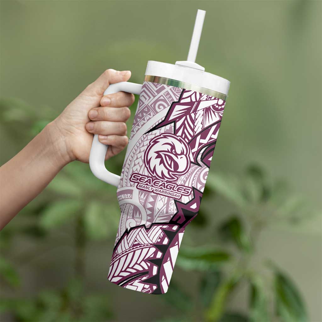 Sea Eagles Tumbler With Handle Polynesian Tribal Tattoo Pacific Sport Art