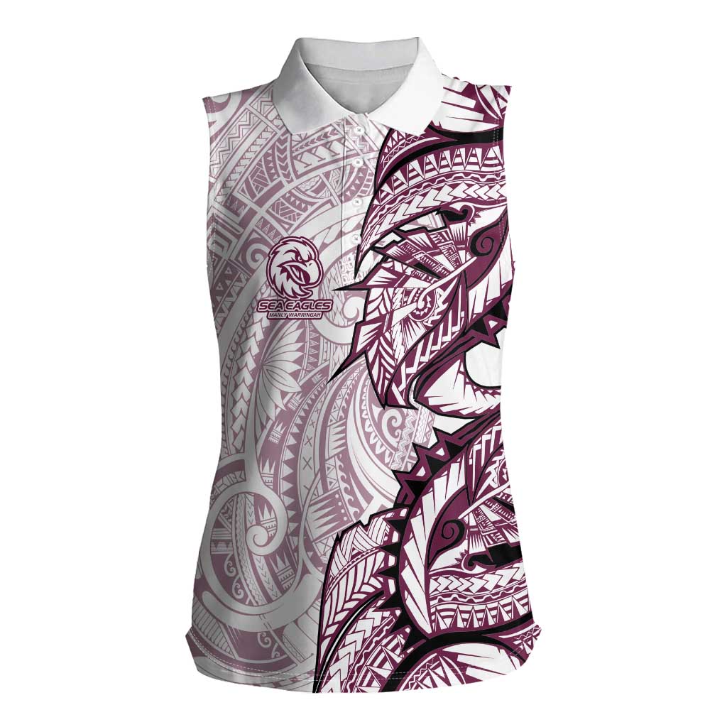 Sea Eagles Women Sleeveless Polo Shirt Polynesian Tribal Tattoo Pacific Sport Art