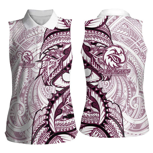 Sea Eagles Women Sleeveless Polo Shirt Polynesian Tribal Tattoo Pacific Sport Art