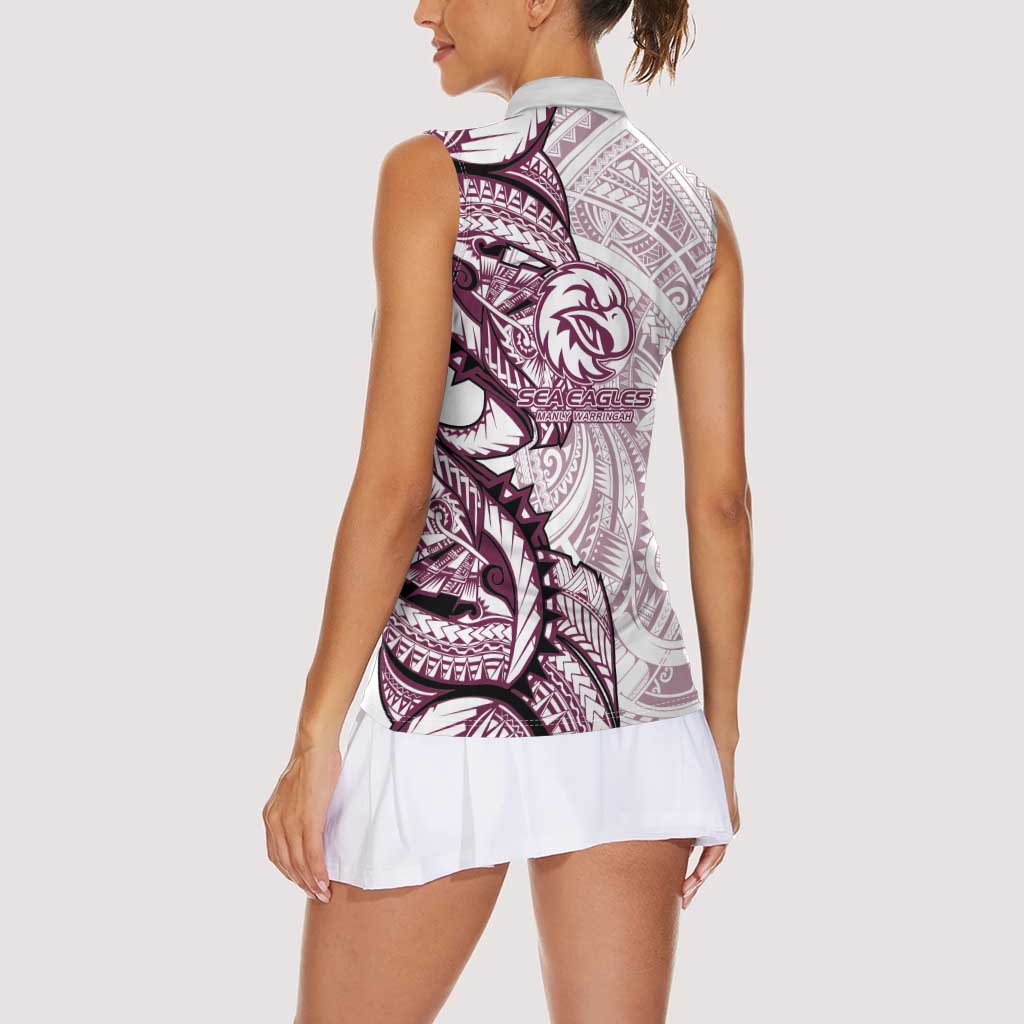 Sea Eagles Women Sleeveless Polo Shirt Polynesian Tribal Tattoo Pacific Sport Art