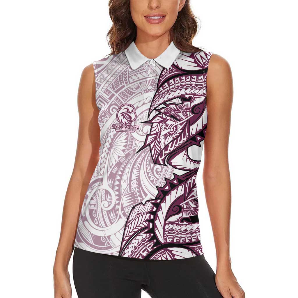 Sea Eagles Women Sleeveless Polo Shirt Polynesian Tribal Tattoo Pacific Sport Art