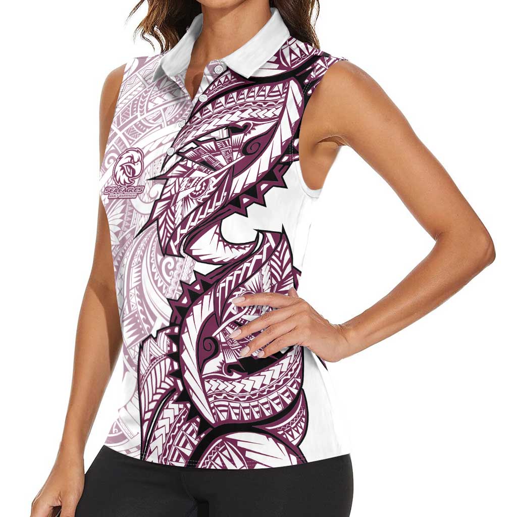 Sea Eagles Women Sleeveless Polo Shirt Polynesian Tribal Tattoo Pacific Sport Art
