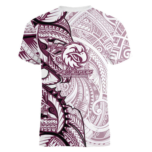Sea Eagles Women V-Neck T-Shirt Polynesian Tribal Tattoo Pacific Sport Art