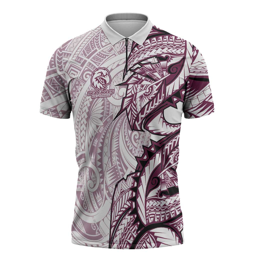 Sea Eagles Zipper Polo Shirt Polynesian Tribal Tattoo Pacific Sport Art