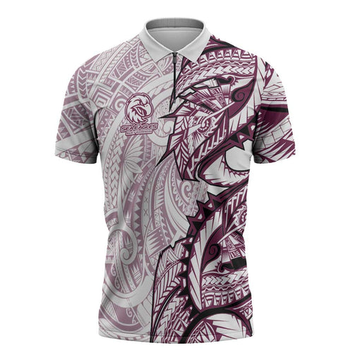 Sea Eagles Zipper Polo Shirt Polynesian Tribal Tattoo Pacific Sport Art