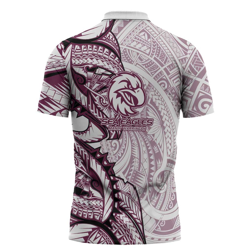 Sea Eagles Zipper Polo Shirt Polynesian Tribal Tattoo Pacific Sport Art