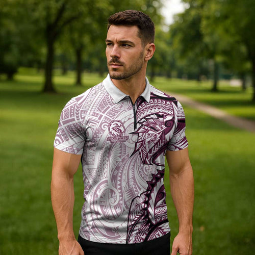 Sea Eagles Zipper Polo Shirt Polynesian Tribal Tattoo Pacific Sport Art