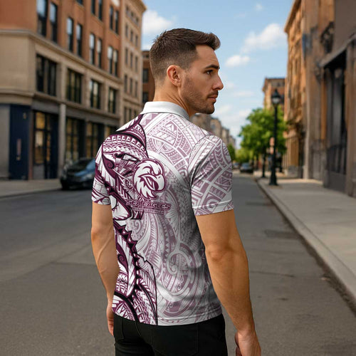 Sea Eagles Zipper Polo Shirt Polynesian Tribal Tattoo Pacific Sport Art