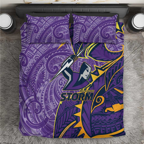 Melbourne Storm Bedding Set Polynesian Tribal Tattoo Pacific Sport Art