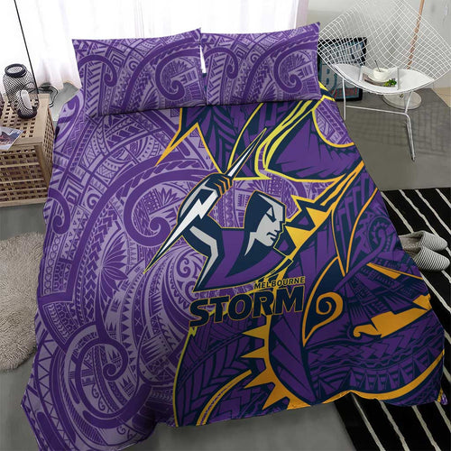 Melbourne Storm Bedding Set Polynesian Tribal Tattoo Pacific Sport Art