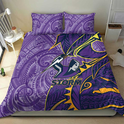 Melbourne Storm Bedding Set Polynesian Tribal Tattoo Pacific Sport Art