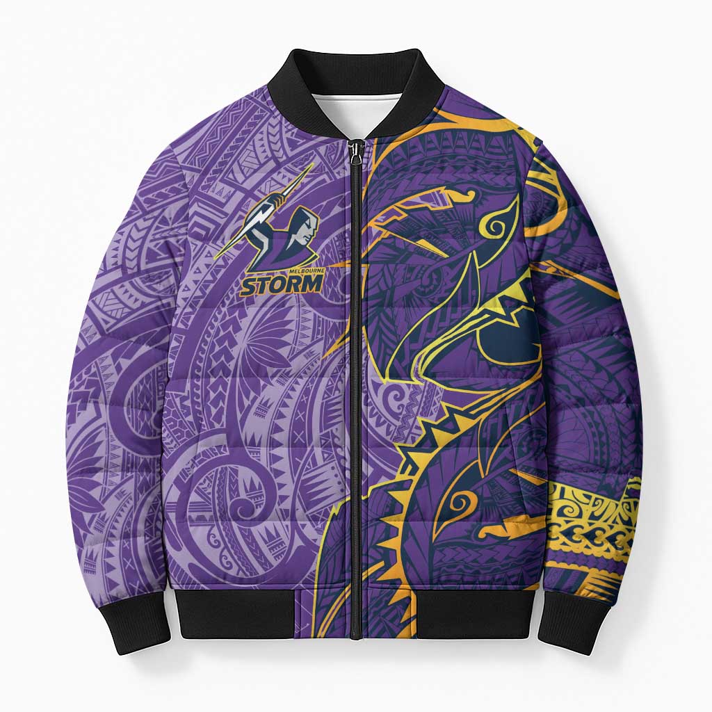 Melbourne Storm Bomber Puffer Jacket Polynesian Tribal Tattoo Pacific Sport Art